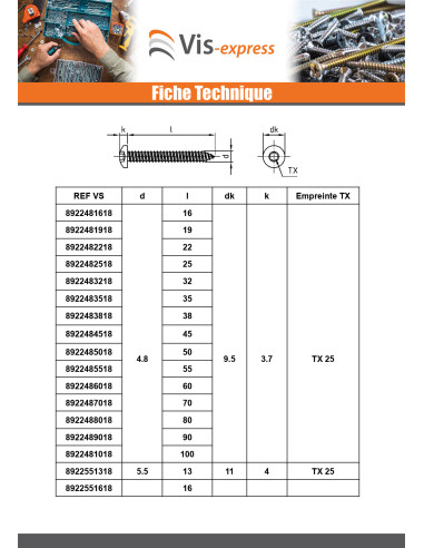1 x Metaalplaatschroef bol cilinderkop 4.2X70...