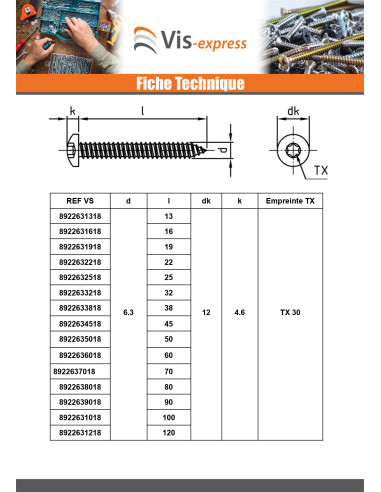 1 x Metaalplaatschroef bol cilinderkop 4.2X70...