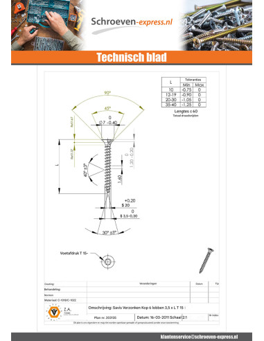 1 x Agglo houtschroeven gefreesde kop TORX T15...