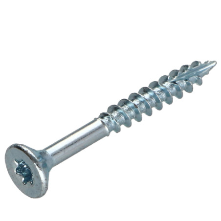 1 x TEKOR houtschroeven gefreesde kop kartel 4X45 bedraad op 27 TORX T20 Wit verzinkt staal anti-splijtpunt type 17 cut