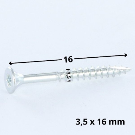 1 x TEKOR houtschroeven gefreesde kop kartel 3,5X16 TORX T15 Wit verzinkt staal volledige draad anti-splijtpunt type 17
