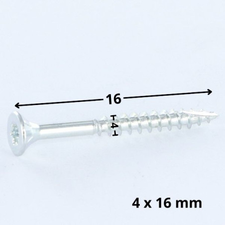 1 x TEKOR houtschroeven gefreesde kop kartel 4X16 TORX T20 Wit verzinkt staal volledige draad anti-splijtpunt type 17 cut
