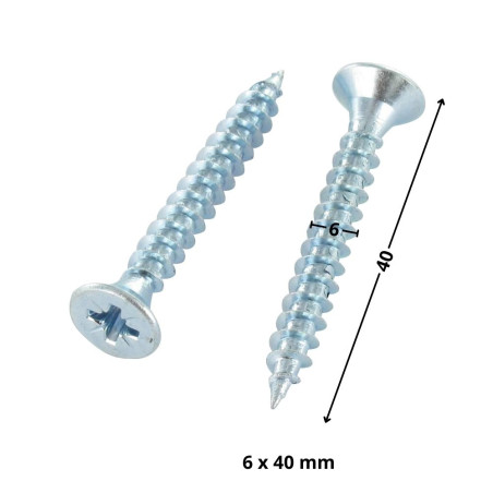 1 x Agglo houtschroeven gefreesde kop Pozi PZ8 6X40 volledige draad Wit verzinkt staal
