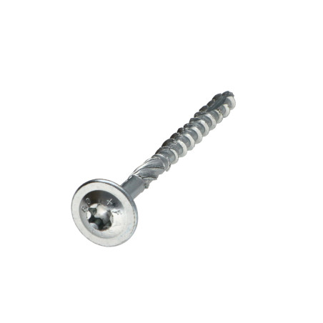 1 x TEKOR houtschroeven schijfkop TORX T30 anti-splijtpunt type 17 cut 6X80 gedeeltelijke draad Wit verzinkt staal