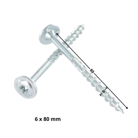 1 x TEKOR houtschroeven schijfkop TORX T30 anti-splijtpunt type 17 cut 6X80 gedeeltelijke draad Wit verzinkt staal