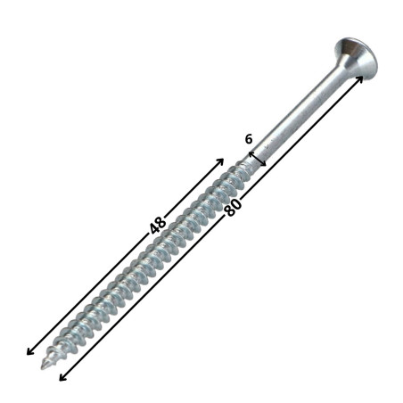 1 x TEKOR houtschroeven gefreesde kop kartel 6X80 bedraad op 48 TORX T30 Wit verzinkt staal anti-splijtpunt type 17 cut