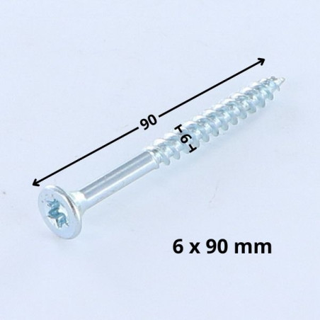 1 x Agglo houtschroeven gefreesde kop TORX T25 6X90 bedraad op 54 Wit verzinkt staal