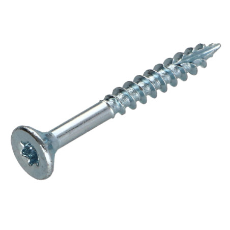 1 x TEKOR houtschroeven gefreesde kop kartel 5X50 bedraad op 30 TORX T25 Wit verzinkt staal anti-splijtpunt type 17 cut