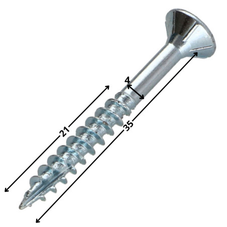 1 x TEKOR houtschroeven gefreesde kop kartel 4X35 bedraad op 21 TORX T20 Wit verzinkt staal anti-splijtpunt type 17 cut