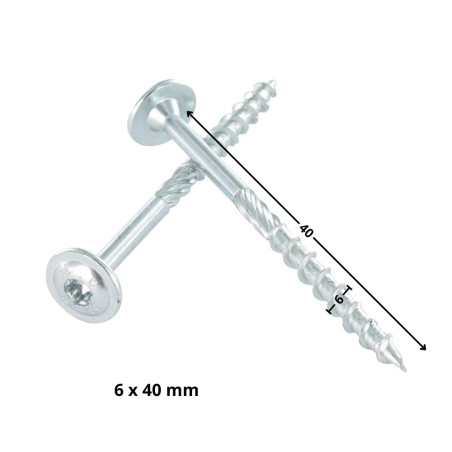1 x TEKOR houtschroeven schijfkop TORX T30 anti-splijtpunt type 17 cut 6X40 gedeeltelijke draad Wit verzinkt staal