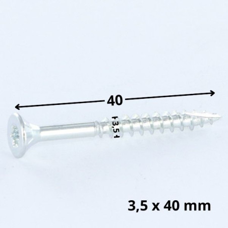 1 x TEKOR houtschroeven gefreesde kop kartel 3,5X40 TORX T15 Wit verzinkt staal volledige draad anti-splijtpunt type 17