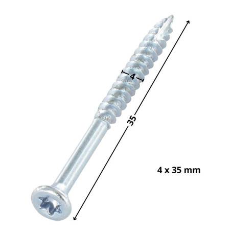 1 x TEKOR houtschroeven gefreesde kop kartel 4X35 TORX T20 kopdiameter 7 Wit verzinkt staal anti-splijtpunt type 17 cut