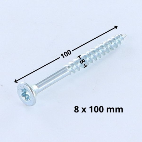 1 x Agglo houtschroeven gefreesde kop TORX T40 8X100 bedraad op 60 Wit verzinkt staal