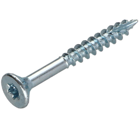 1 x TEKOR houtschroeven gefreesde kop kartel 3,5X50 bedraad op 30 TORX T15 Wit verzinkt staal anti-splijtpunt type 17 cut
