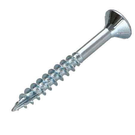 1 x TEKOR houtschroeven gefreesde kop kartel 3,5X50 bedraad op 30 TORX T15 Wit verzinkt staal anti-splijtpunt type 17 cut