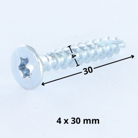 1 x TEKOR houtschroeven gefreesde kop kartel 4X30 TORX T20 Wit verzinkt staal 96 uren zoutnevel zonder witte roest