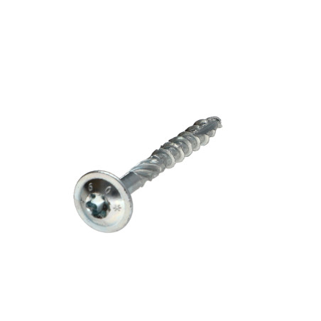 1 x TEKOR houtschroeven schijfkop TORX T30 anti-splijtpunt type 17 cut 6X70 gedeeltelijke draad Wit verzinkt staal