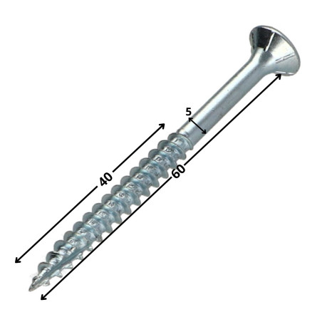 1 x TEKOR houtschroeven gefreesde kop kartel Pozi PZ7 5X60 bedraad op 40 anti-splijtpunt type 17 cut Wit verzinkt staal