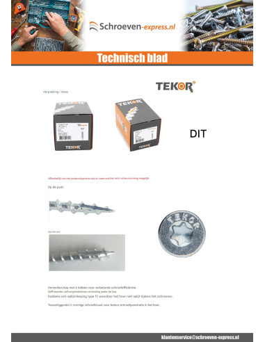 1 x TEKOR houtschroeven gefreesde kop kartel...