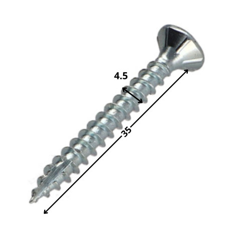 1 x TEKOR houtschroeven gefreesde kop kartel 4,5X35 TORX T25 Wit verzinkt staal volledige draad anti-splijtpunt type 17