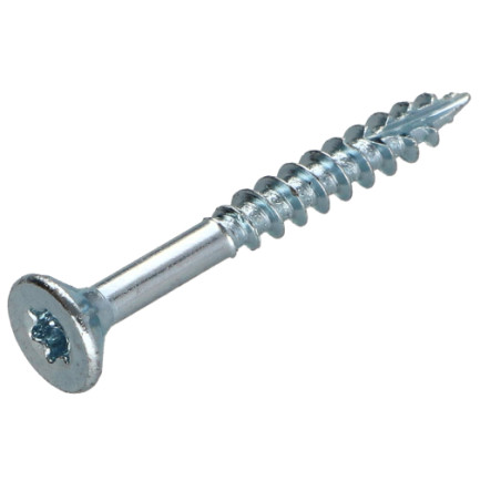1 x TEKOR houtschroeven gefreesde kop kartel 5X45 bedraad op 27 TORX T25 Wit verzinkt staal anti-splijtpunt type 17 cut