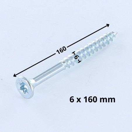 1 x Agglo houtschroeven gefreesde kop TORX T25 6X160 bedraad op 70 Wit verzinkt staal
