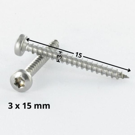 1 x Agglo houtschroeven ronde kop 3X15 TORX T10 Wit verzinkt staal microschroeven