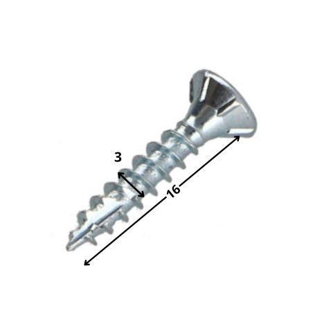 1 x TEKOR houtschroeven gefreesde kop kartel 3X16 TORX T10 Wit verzinkt staal volledige draad anti-splijtpunt type 17 cut
