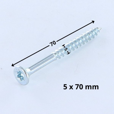 1 x Agglo houtschroeven gefreesde kop TORX T25 5X70 bedraad op 42 Wit verzinkt staal