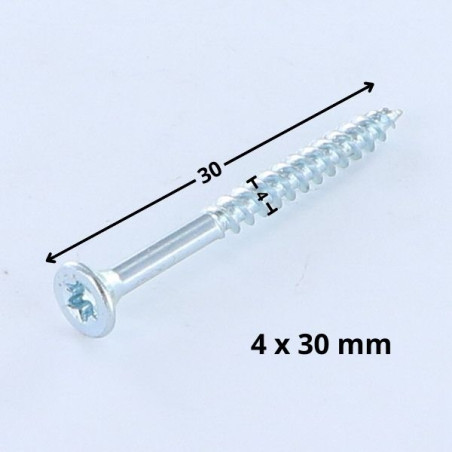 1 x Agglo houtschroeven gefreesde kop TORX T20 4X30 bedraad op 30 Wit verzinkt staal