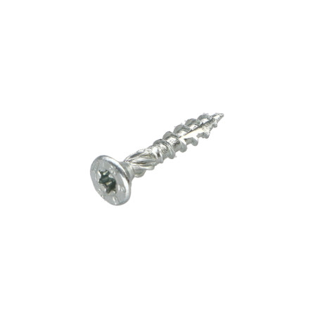 1 x Frameschroef TEKOR gefreesde kop kartel TORX T20 4X25 bedraad op 15 anti-splijtpunt type 17 cut Wit verzinkt staal