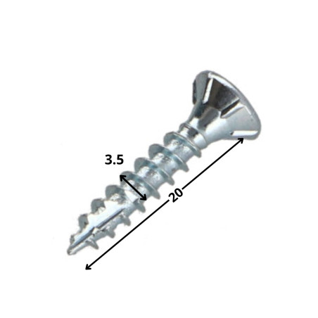 1 x TEKOR houtschroeven gefreesde kop kartel 3,5X20 TORX T15 Wit verzinkt staal volledige draad anti-splijtpunt type 17
