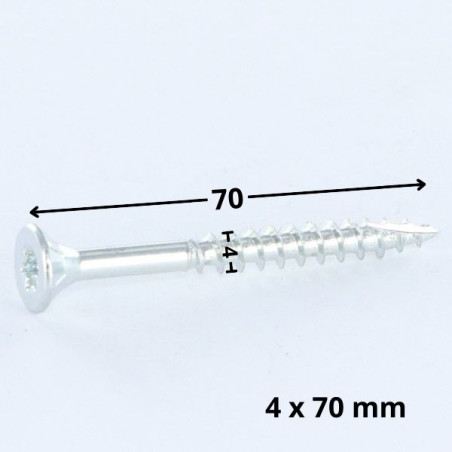 1 x TEKOR houtschroeven gefreesde kop kartel 4X70 bedraad op 42 TORX T20 Wit verzinkt staal anti-splijtpunt type 17 cut