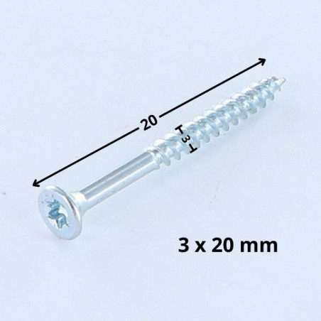 1 x Agglo houtschroeven gefreesde kop TORX T10 3X20 Wit verzinkt staal microschroeven