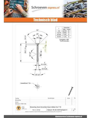 1 x Agglo houtschroeven gefreesde kop TORX T10...