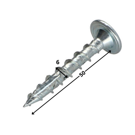 1 x TEKOR houtschroeven schijfkop TORX T30 anti-splijtpunt type 17 cut 6X50 volledige draad Wit verzinkt staal