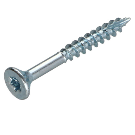 1 x TEKOR houtschroeven gefreesde kop kartel 4,5X50 bedraad op 30 TORX T25 Wit verzinkt staal anti-splijtpunt type 17 cut