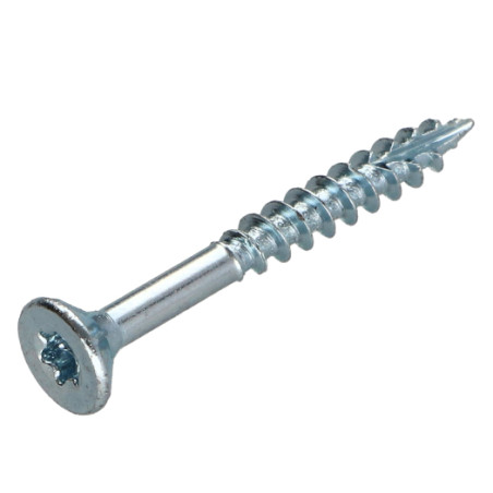 1 x TEKOR houtschroeven gefreesde kop kartel 3,5X35 bedraad op 21 TORX T15 Wit verzinkt staal anti-splijtpunt type 17 cut