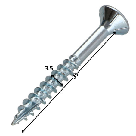 1 x TEKOR houtschroeven gefreesde kop kartel 3,5X35 bedraad op 21 TORX T15 Wit verzinkt staal anti-splijtpunt type 17 cut