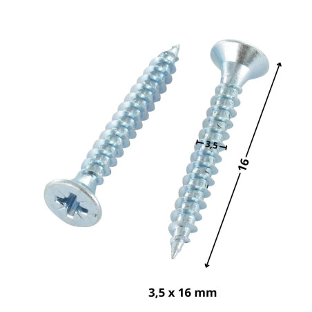 1 x Agglo houtschroeven gefreesde kop Pozi PZ7 3,5X16 volledige draad Wit verzinkt staal