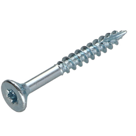 1 x TEKOR houtschroeven gefreesde kop kartel 4X50 bedraad op 30 TORX T20 Wit verzinkt staal anti-splijtpunt type 17 cut