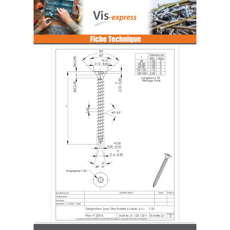 1 x Agglo houtschroeven gefreesde kop TORX T25 6X80 bedraad op 48 Wit verzinkt staal