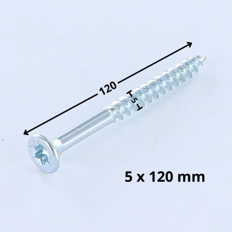 1 x Agglo houtschroeven gefreesde kop TORX T25 5X120 bedraad op 70 Wit verzinkt staal