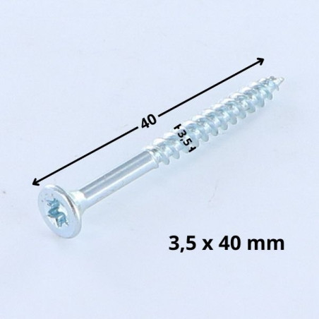 1 x Agglo houtschroeven gefreesde kop TORX T10 3,5X40 bedraad op 30 Wit verzinkt staal