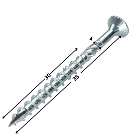 1 x Frameschroef TEKOR gefreesde kop kartel TORX T20 4X35 bedraad op 30 anti-splijtpunt type 17 cut ZN