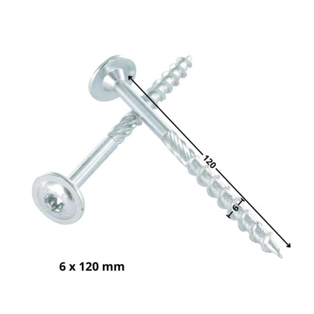 1 x TEKOR houtschroeven schijfkop TORX T30 anti-splijtpunt type 17 cut 6X120 gedeeltelijke draad Wit verzinkt staal