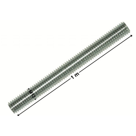 1 x Draadstang M12 lengte 1 meter steek links Wit verzinkt staal