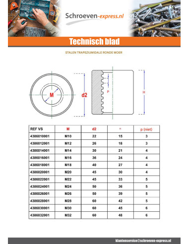 1 x Moer rond ronde kop 16X4 trapeziumvormig...