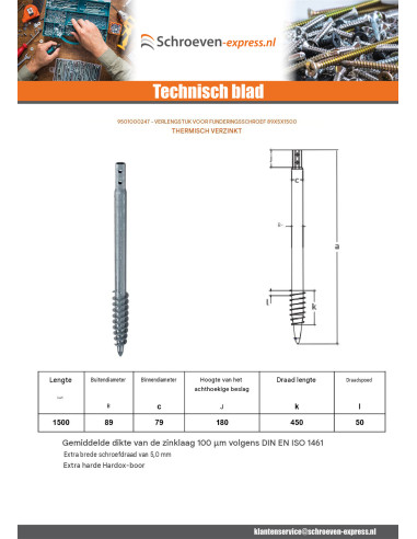 1 x Fundamentschroef 89X5X1500 hoge...