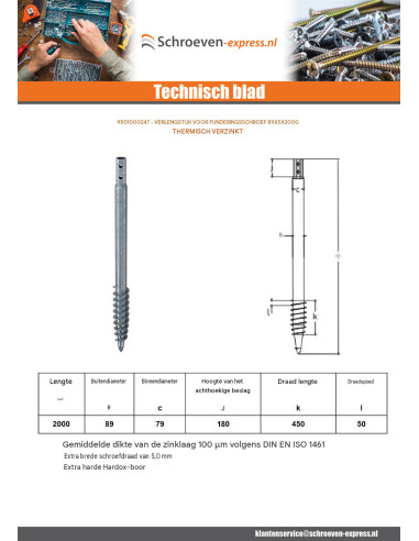 1 x Fundamentschroef 89X5X2000 hoge...
